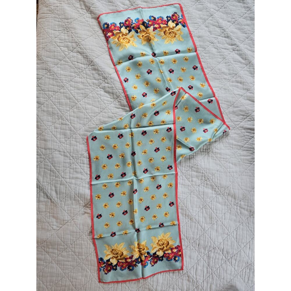 ACUTE women’s Silk Floral Scarf Japan 52" by 10" sunflowers boho quiet luxury